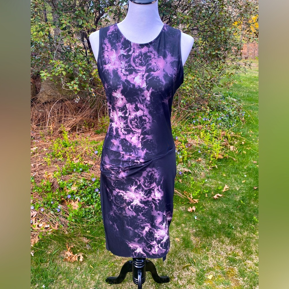 Guess Asymmetric Purple Ruched Sleeveless Sexy Floral Dress Size M